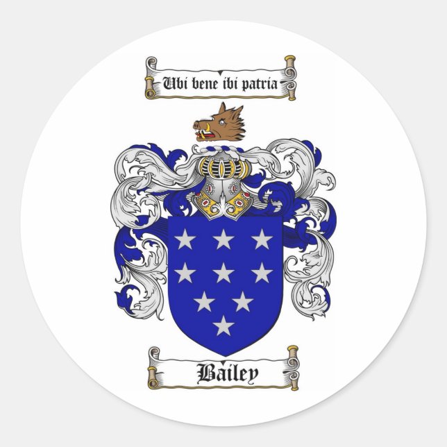 BAILEY FAMILY CREST -  BAILEY COAT OF ARMS CLASSIC ROUND STICKER (Front)