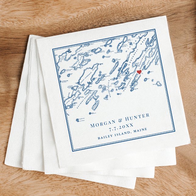 Bailey Island Maine Casco Bay Map Navy Wedding Napkin (Bailey Island Maine Map Napkins for an elegant navy blue Casco Bay Wedding by Coastal Map Designs)