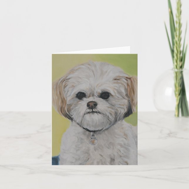 "Bailey" Mixed Bichon Shihtzu Dog Art Note Card (Front)