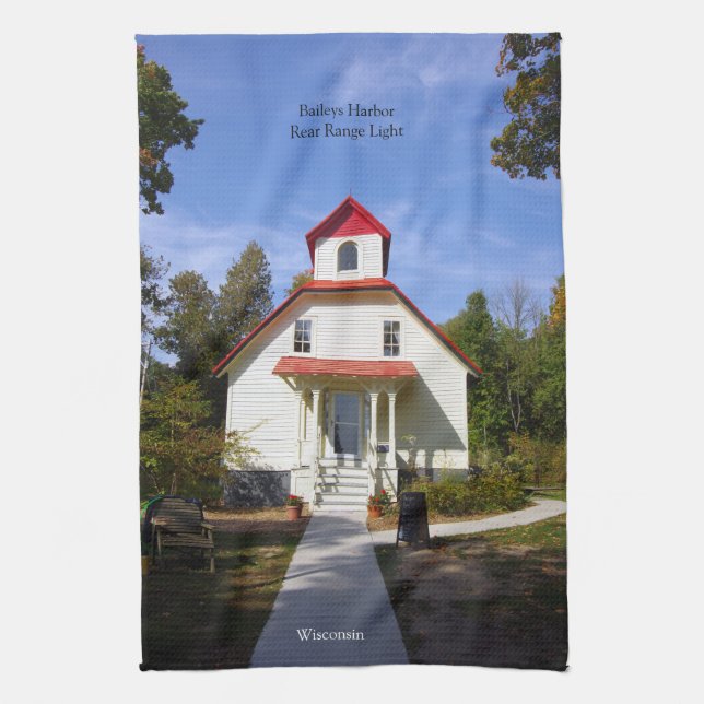 Baileys Harbor Rear Range Light kitchen towel (Vertical)