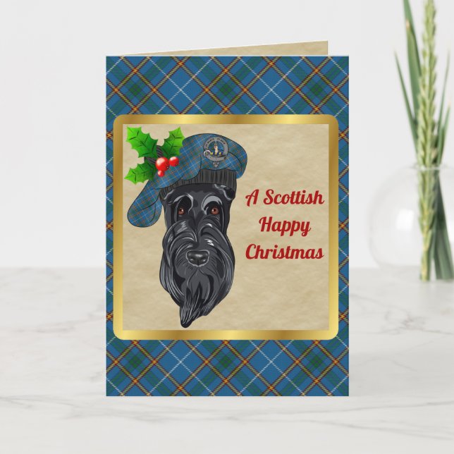 Bain Badge & Tartan Personalised Xmas Card (Front)