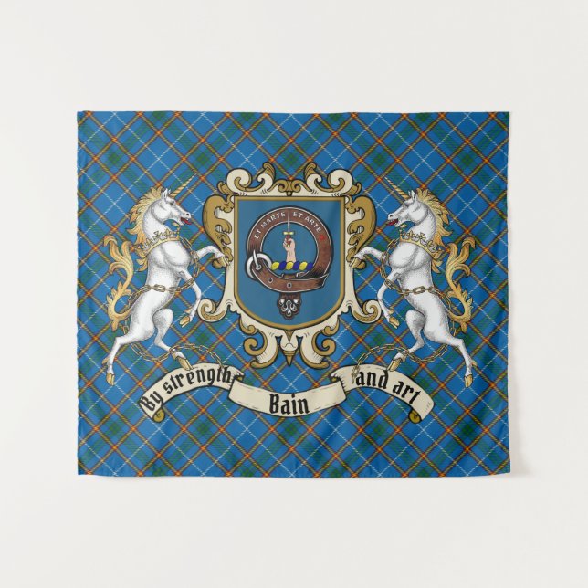 Bain Clan Badge & Unicorns w/Tartan  Tapestry (Front (Horizontal))
