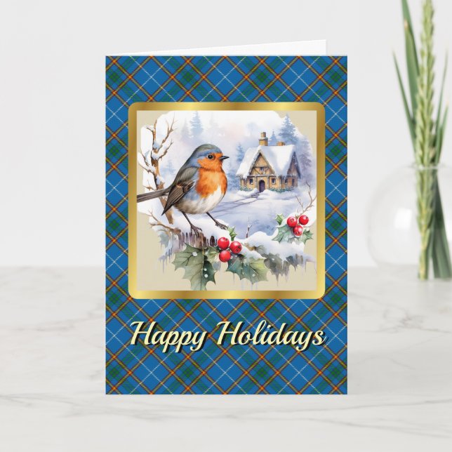 Bain Crest & Tartan w/Robin Personalised  Card (Front)