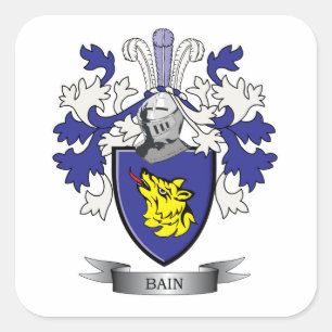 Bain Family Crest Coat of Arms Square Sticker