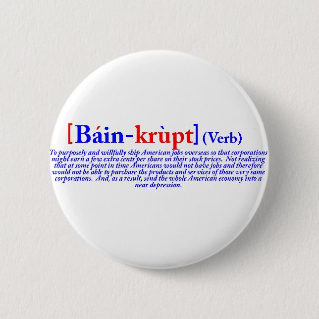 Bain-krupt (verb) 6 cm round badge (Front)