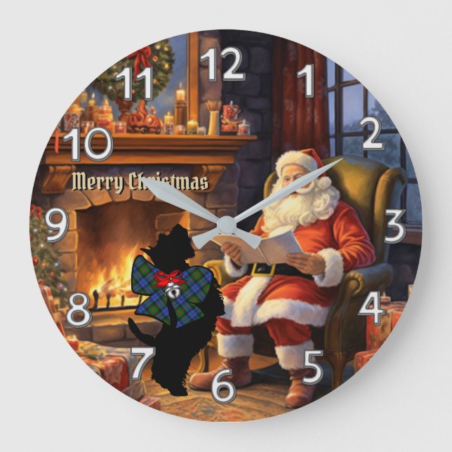 Baird Scottie Dog & Santa Personalised Xmas Large Clock (Front)