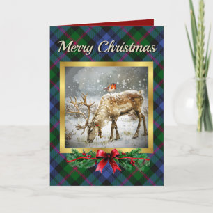 Baird Stag & Robin Tartan Personalised  Holiday Card