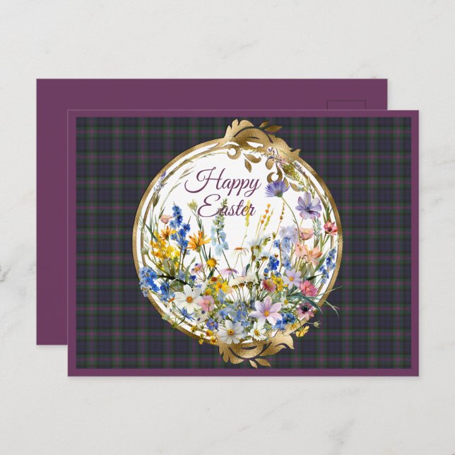 Baird Weathered Scottish Tartan Easter Floral Holiday Postcard (Front/Back)