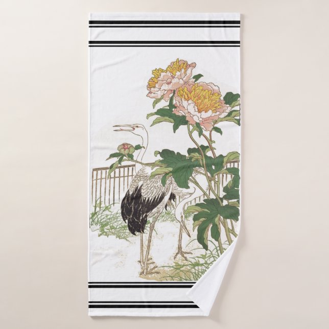 Bairei Crane Birds Peonies Japanese Bath Towel Set (Bath Towel)