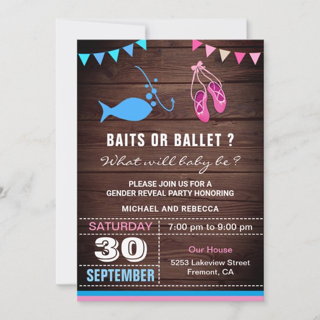 Baits or Ballet Gender Reveal Party Invitation (Front)