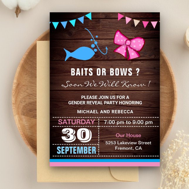 Baits or Bows Gender Reveal Party Invitation (Creator Uploaded)