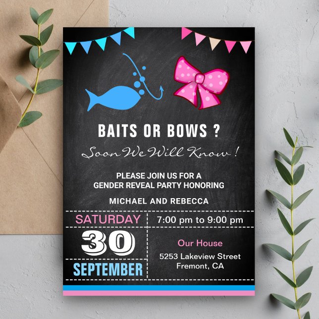 Baits or Bows Gender Reveal Party Invitation (Creator Uploaded)