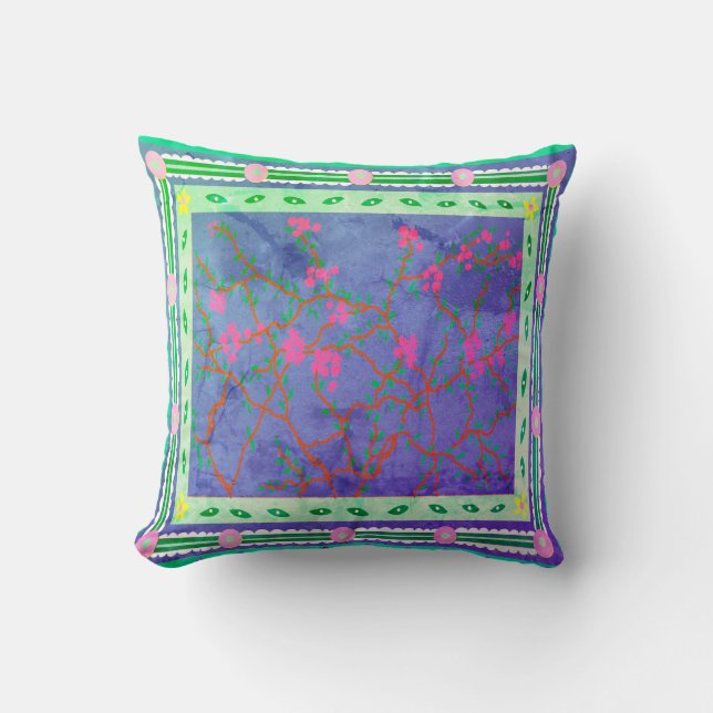 Baja Bougainvillea Vintage Throw Pillow (Front)