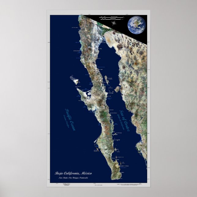 Baja California, Mexico:  satellite poster (Front)