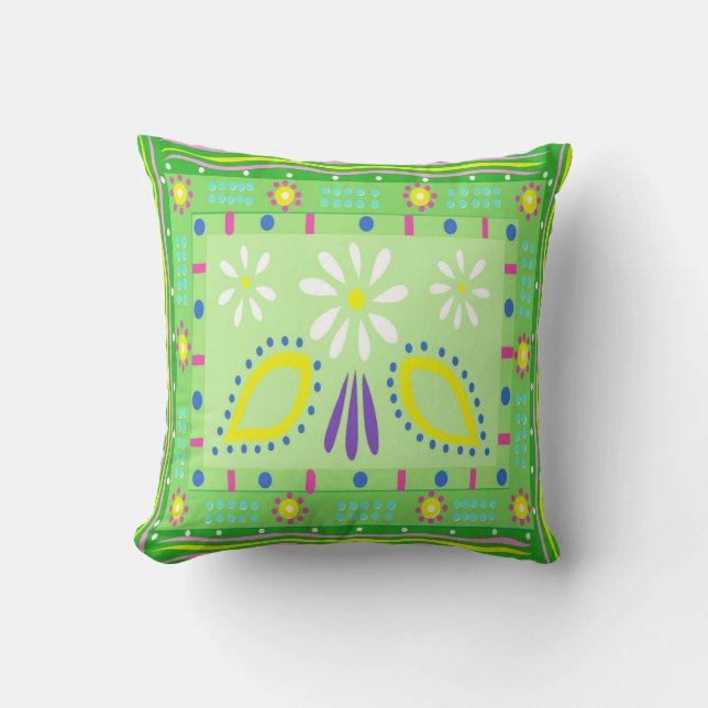 Baja Fiesta Green Throw Pillow (Front)