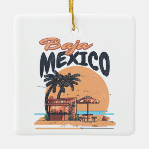 Baja Mexico Seaside Bar Distressed Ceramic Ornament