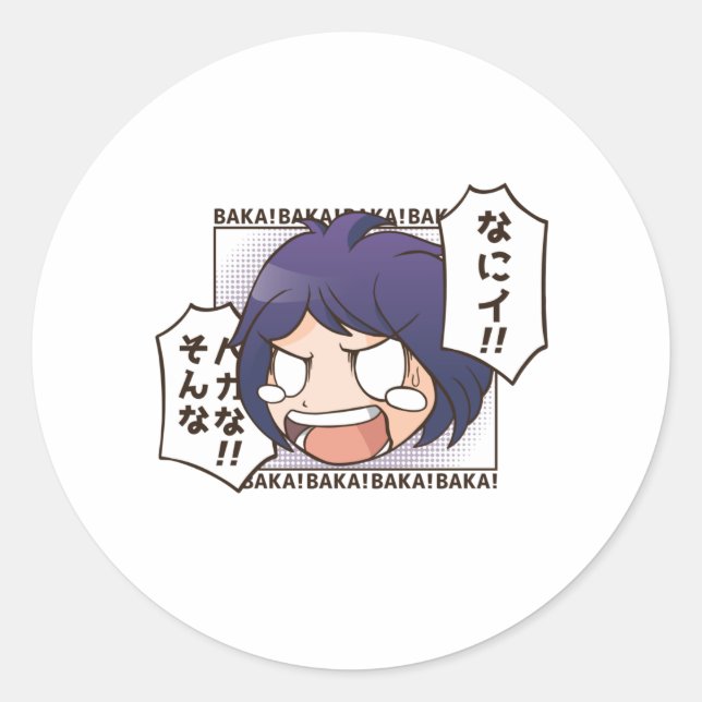 Baka anime classic round sticker (Front)