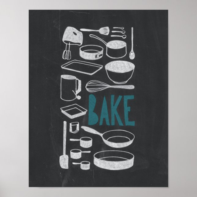 Bake - Chalkboard Kitchen Art Poster (Front)