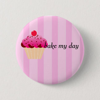 bake my day cupcake pink 6 cm round badge