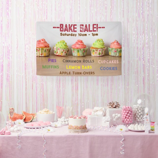 Bake Sale! Line of Cupcakes Script Customise Banner (Party)