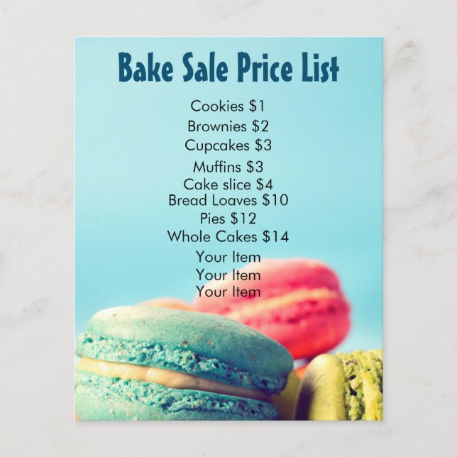Bake Sale Price List Colourful Macarons Cookies Flyer (Front)