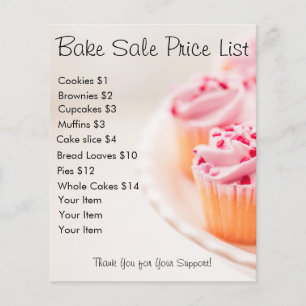 Bake Sale Price List Pink Cupcakes Flyer