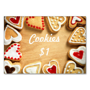 Bake Sale Table Signage Card Cookies on Wood
