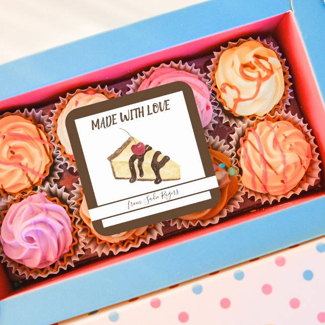 Bake Sale Watercolor Cheesecake Custom Square Sticker (Creator Uploaded)