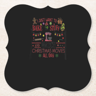 Bake Stuff And Watch Christmas Movies Custom Gift Paper Coaster