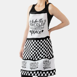 Bake the world a better place chequered pattern apron