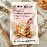 Baked Alaska Recipe Personalised Tea Towel<br><div class="desc">Add a personal touch to your kitchen with this stylish Baked Alaska recipe kitchen towel. Featuring a beautifully illustrated Baked Alaska dessert and an easy-to-follow recipe, this towel is both decorative and functional. Customise it with your name or message to make it uniquely yours, perfect for dessert lovers or as...</div>