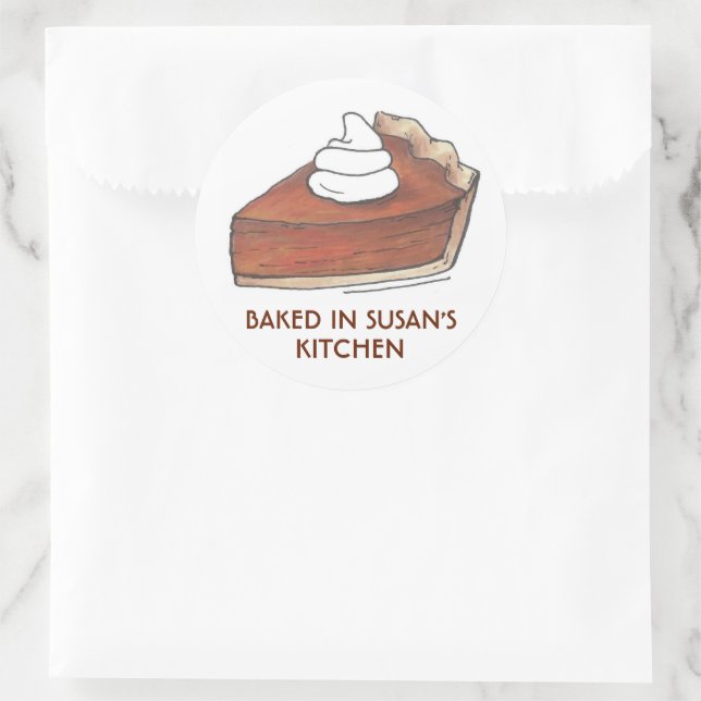 Baked By Kitchen Pumpkin Pie Slice Thanksgiving Classic Round Sticker (Bag)