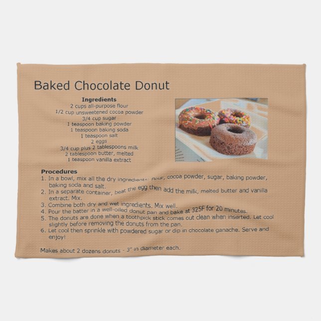 Baked Chocolate Doughnut Recipe Tea Towel (Horizontal)
