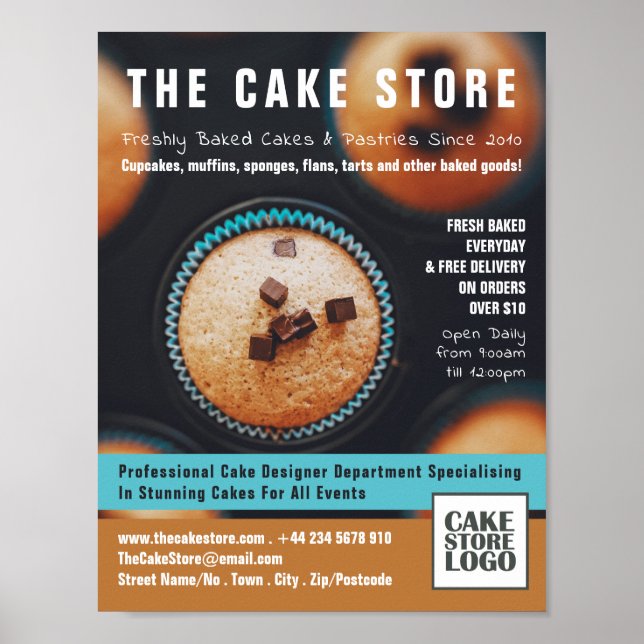 Baked Cupcakes, Cakery, Cake Store Advertising Poster (Front)
