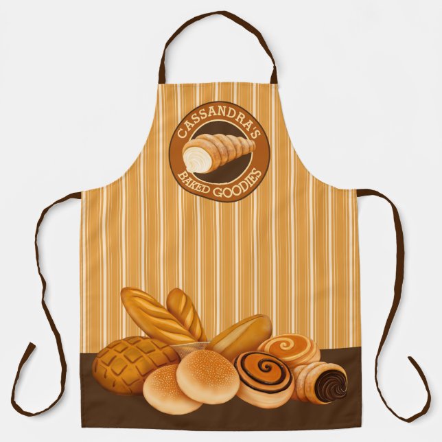 Baked Goodies Pastry Bread Baker’s Logo Stripes Apron (Front)