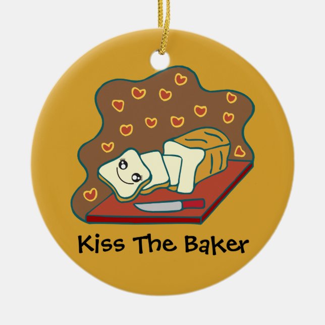 Baked Goods Baker Bakery Cute Kawaii Bread Love Ceramic Ornament (Front)