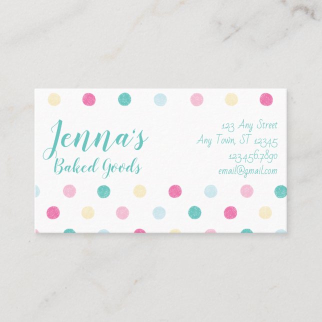 Baked Goods Fun Colourful Dot Pattern Custom Business Card (Front)