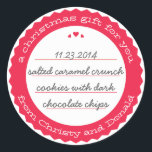 Baked Goods Round Gift Label Sticker Circle Cherry<br><div class="desc">The perfect finishing touch for a homemade gift from the kitchen this cherry red and white label is a delightfully chic design that would look great on a jar, to close a box lid and secure a gift bag. Don't forget to personalise with your name and personal message. Enter a...</div>