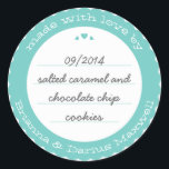 Baked Goods Round Gift Label Sticker Circle Teal<br><div class="desc">The perfect finishing touch for a homemade gift from the kitchen this aqua and white label is a delightfully chic design that would look great on a jar, to close a box lid and secure a gift bag. Don't forget to personalise with your name and personal message. Enter a description...</div>