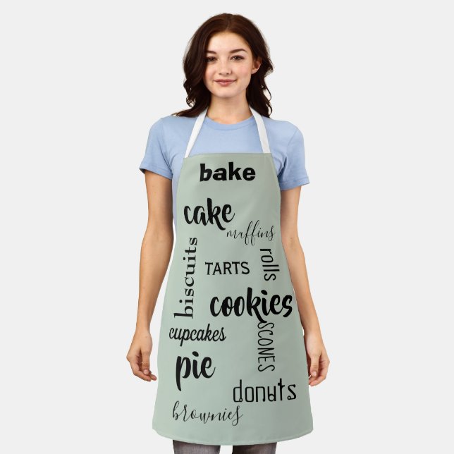 Baked Goods Words Sage Green Kitchen Apron (Worn)