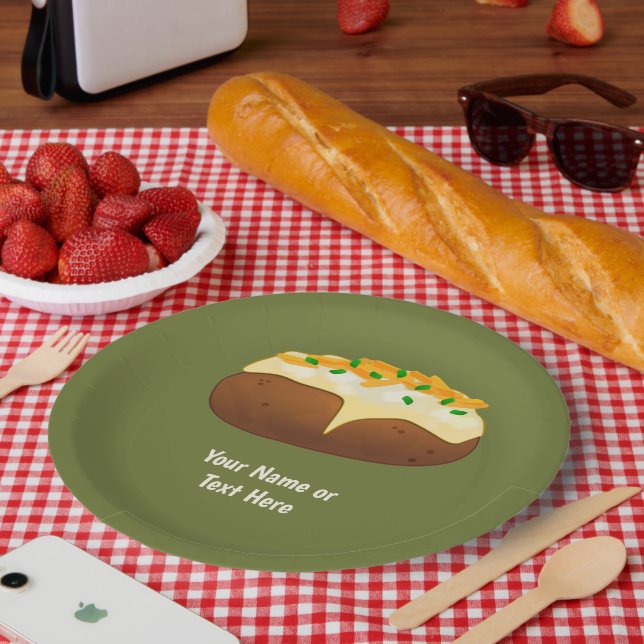 Baked Potato in Skin - Cheese & Chive - add text Paper Plate (Picnic)