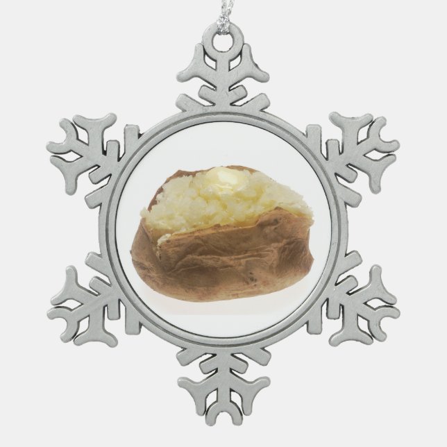 Baked Potato Snowflake Pewter Christmas Ornament (Front)