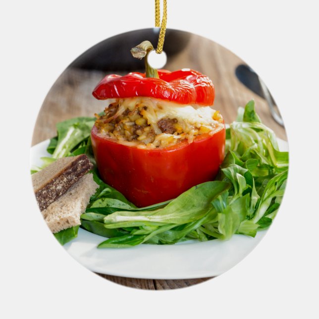 Baked stuffed peppers with meat sauce and cheese ceramic tree decoration (Front)