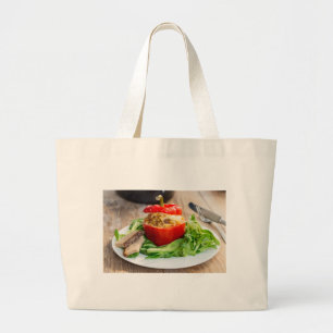 Baked stuffed peppers with meat sauce and cheese large tote bag