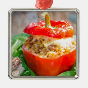 Baked stuffed peppers with meat sauce and cheese metal tree decoration