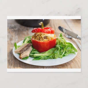 Baked stuffed peppers with meat sauce and cheese postcard