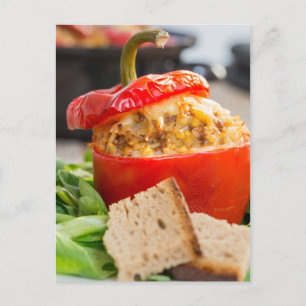Baked stuffed peppers with meat sauce and cheese postcard