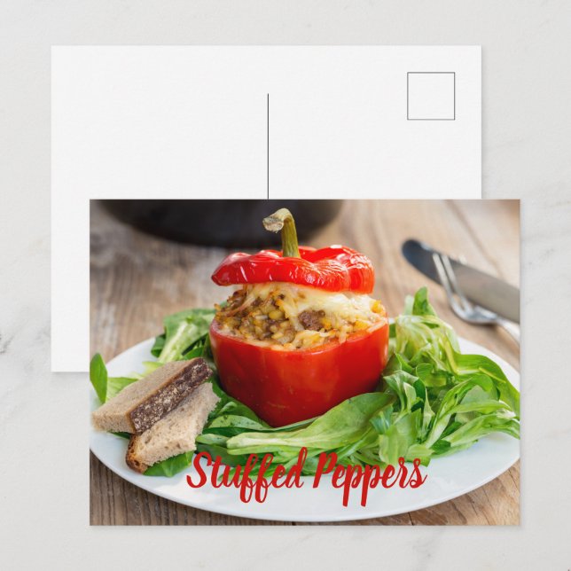 Baked Stuffed Peppers with meat sauce and cheese Postcard (Front/Back)