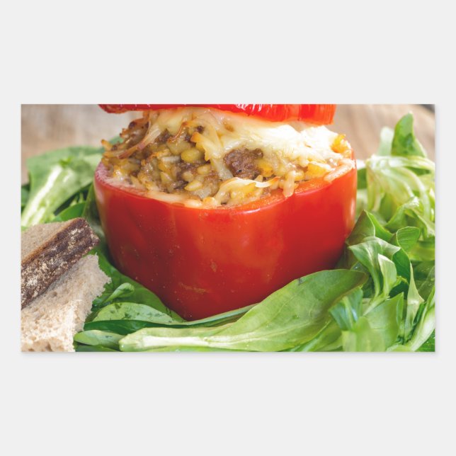 Baked stuffed peppers with meat sauce and cheese rectangular sticker (Front)