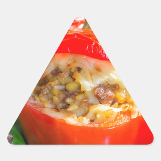 Baked stuffed peppers with meat sauce and cheese triangle sticker (Front)
